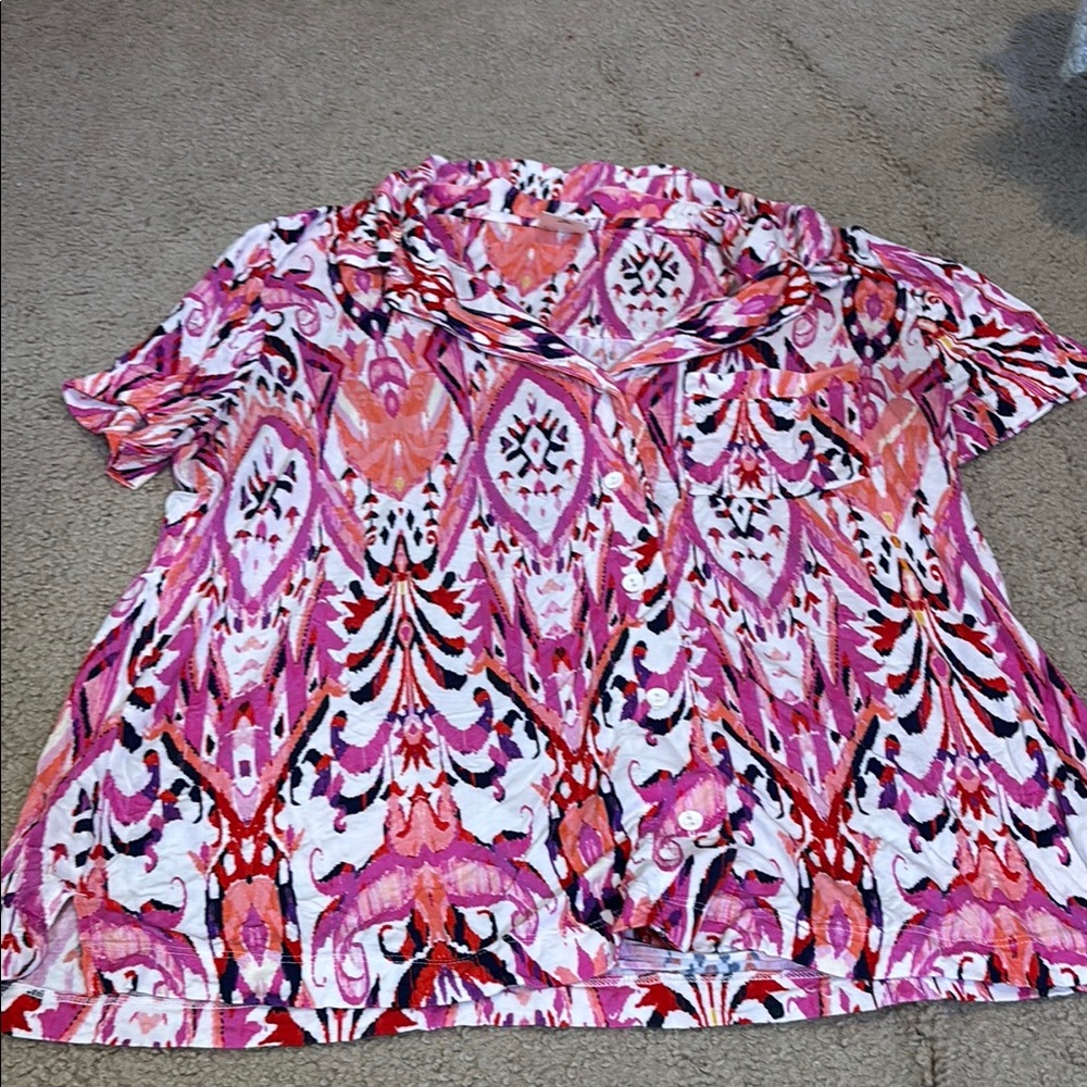 Soma Pink and White Graphic Short Sleeve PJ Top